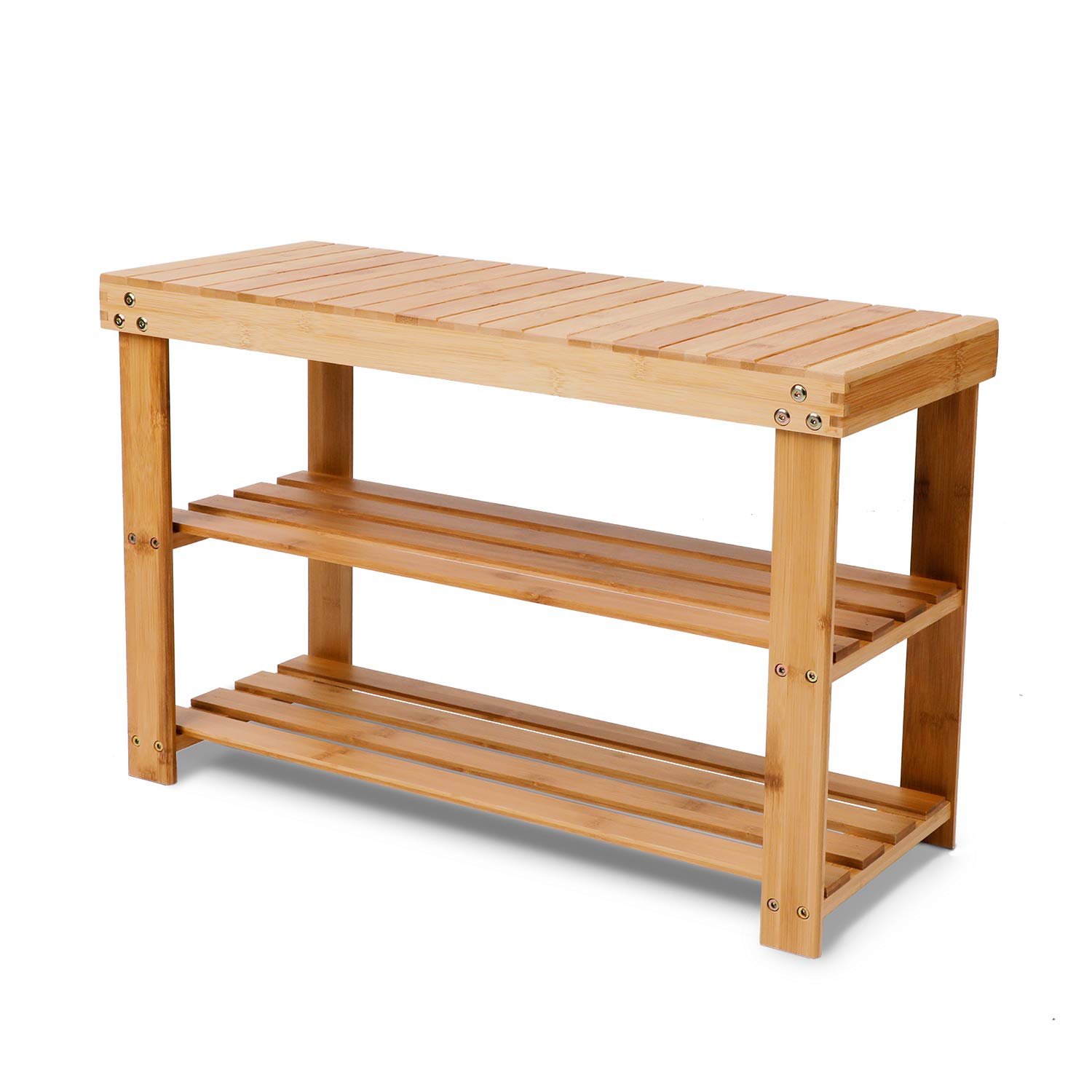 Bamboo Shoe Rack Bench, 3Tier Shoe Shelf Organizer Holds up to 220 lbs