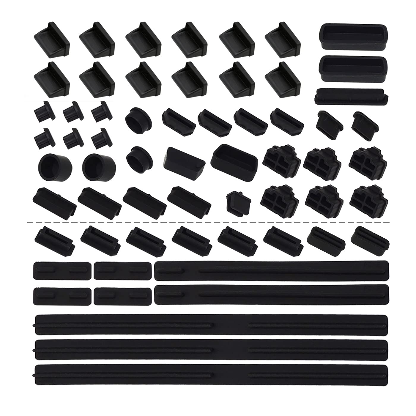 HFEIX Anti Dust Plug, Silicone Cap Computer Port Cover PC Interface Stopper Socket Protecor Kit Black (Black 61)