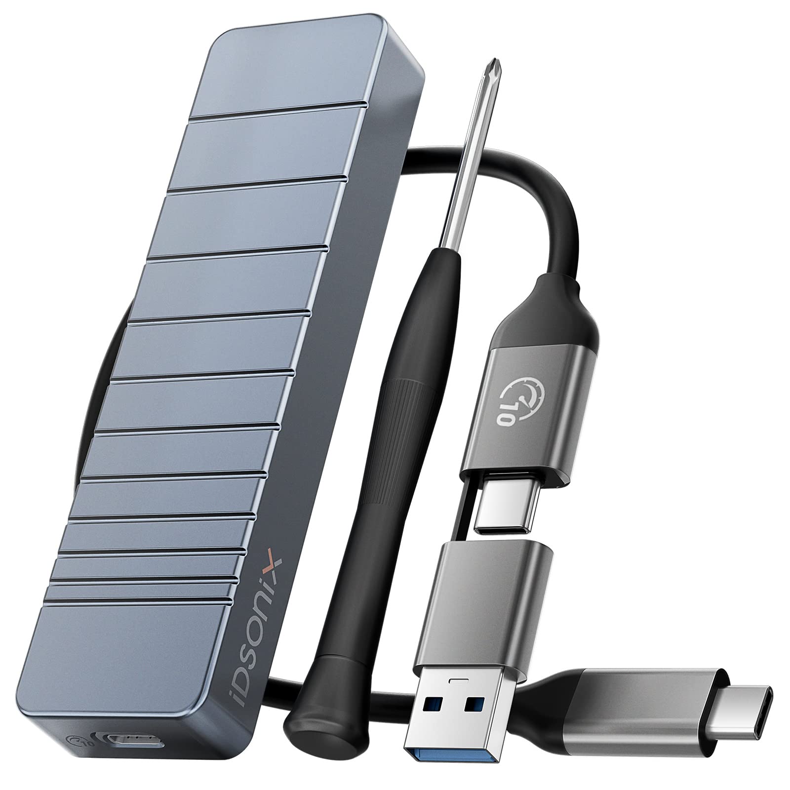 iDsonix M.2 NVMe SATA SSD Enclosure Adapter[100% Aluminum Shell], USB C&A 3.2 Gen 2 10Gbps NVMe PCIe and 6Gbps SATA/NGFF, Supports M-Key/B+M Key, with UASP Trim for 2230/2242/2260/2280 SSD