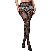 ShawGobow Patterned Tights With Designs,Floral Lace Stockings For Women,Goth Fishnets Costume Concert