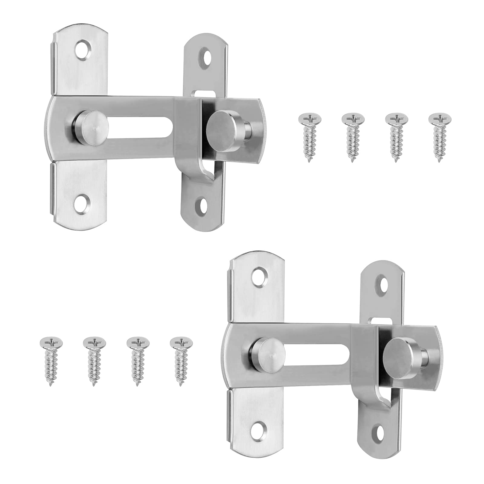 2 PCS 90 Degree Right Angle Flip Latch Stainless Steel Door Bolt Lock with Screws, Heavy Duty Bathroom Bedroom Door and Window Latch, Silver Black dsadasdsa
