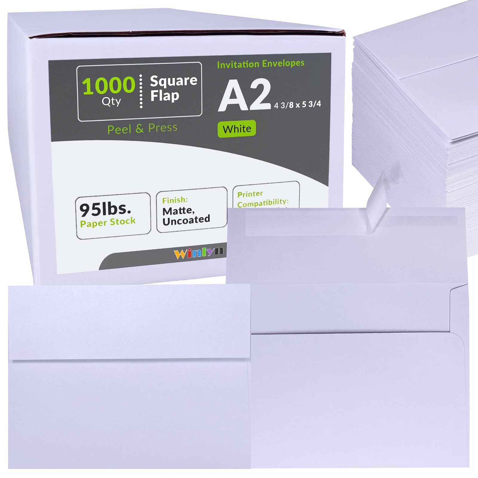 Winlyn 1000 Pcs Bulk A2 Invitation Envelopes in