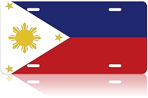 LOISTAVA Flag of The Philippines Car Front License Plate Cover Red Blue and White Flag Personalise License Plate Rust-Proof Stainless Steel Metal Car Plate Tag Funny Novelty Vanity Tag Decoration 12.2"x 6.2"