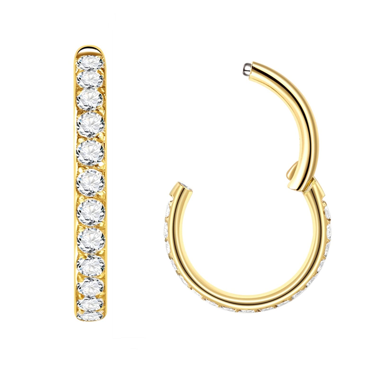 Popuhoops 16g Hoop Nose Rings with Zircon CZ 7mm 16 Gauge Nose Ring Hoop Gold Septum Clicker Jewellery 316L Surgical Steel Body Piercing for Cartilage Earring Helix Ear Lobe Daith Rook Conch Tragus