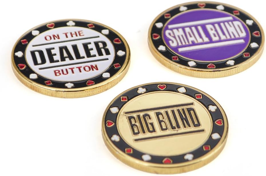 GOGO Set of 3 Metal Chip Poker Buttons - Small Blind, Big Blind and Dealer, 3 inches x 1.5 inches x 0.8 inches - Image 3