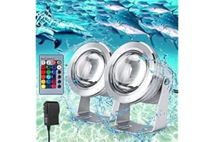 EECOO LED Underwater Lights IP68 Submersible Spotlight Color Changing Underwater Pool Light Flood Lamp for Fountain Pond Garden Pool Landscape Outdoor 10W 12V (2 Pack)
