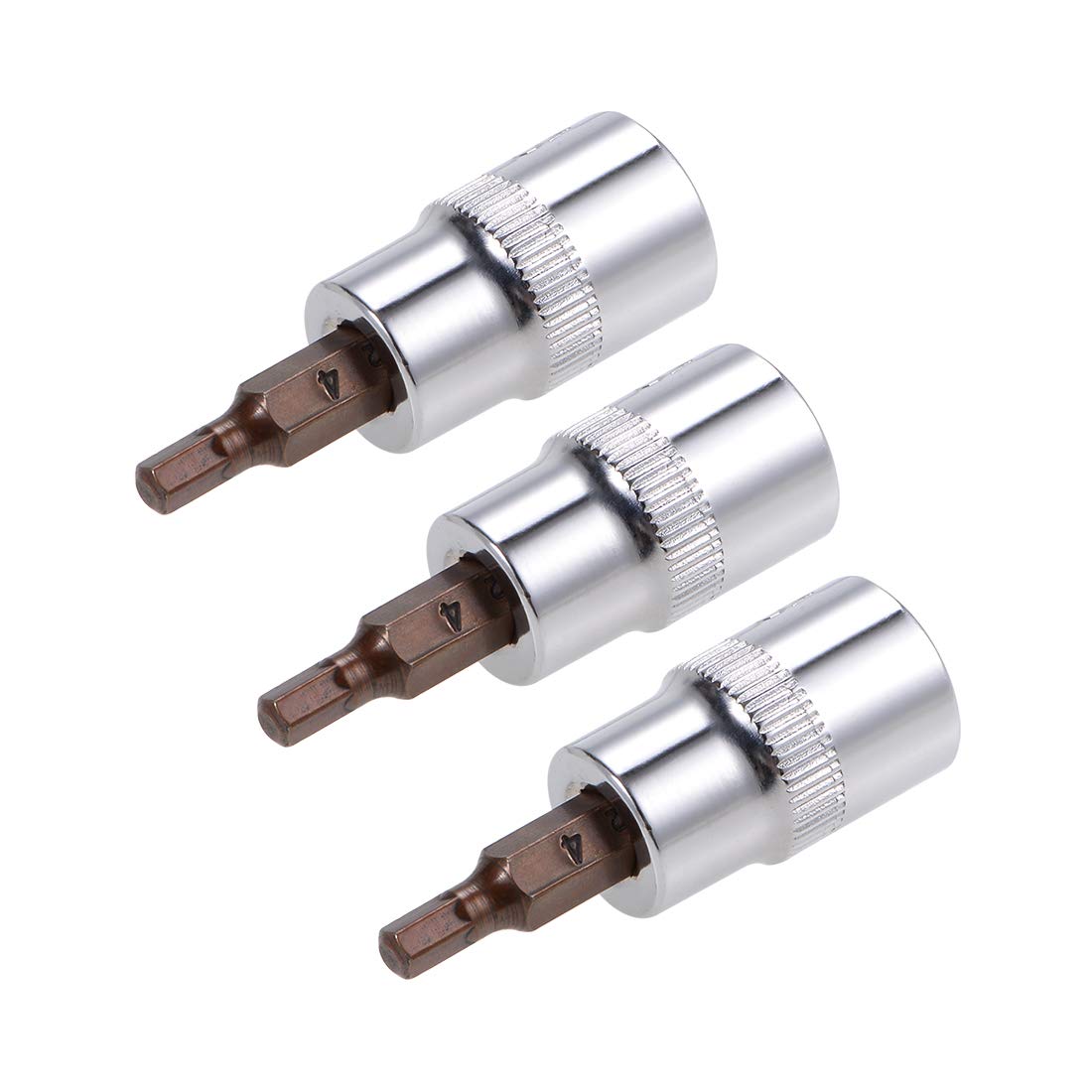 sourcing map 3pcs 3/8" Drive x H4 (4mm) Hex Bit Socket, S2 Steel Bits CR-V Sockets 38mm Length Use with Ratchet Wrench, Slide Bar, Extension Rod