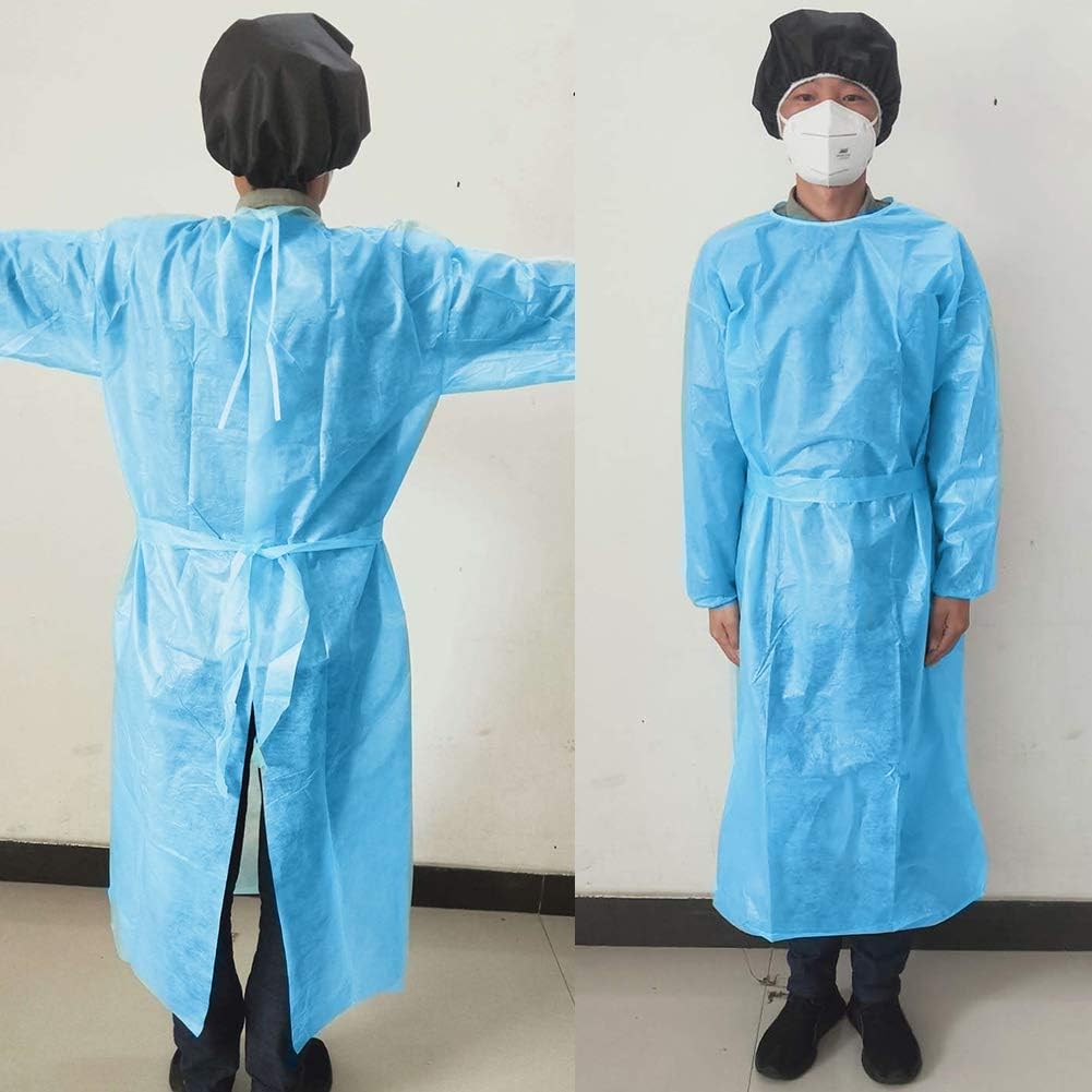 Isolation Gowns,10 Pack Adult Disposable Universal Isolation Gown, Blue Protective Gowns with Long Sleeves - Image 3