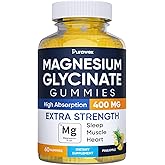 Magnesium Glycinate Gummies 400mg, High Absorption Supplement for Adults & Kids, Gelatin-Free, Vegan, Non-GMO, 60-Day Supply