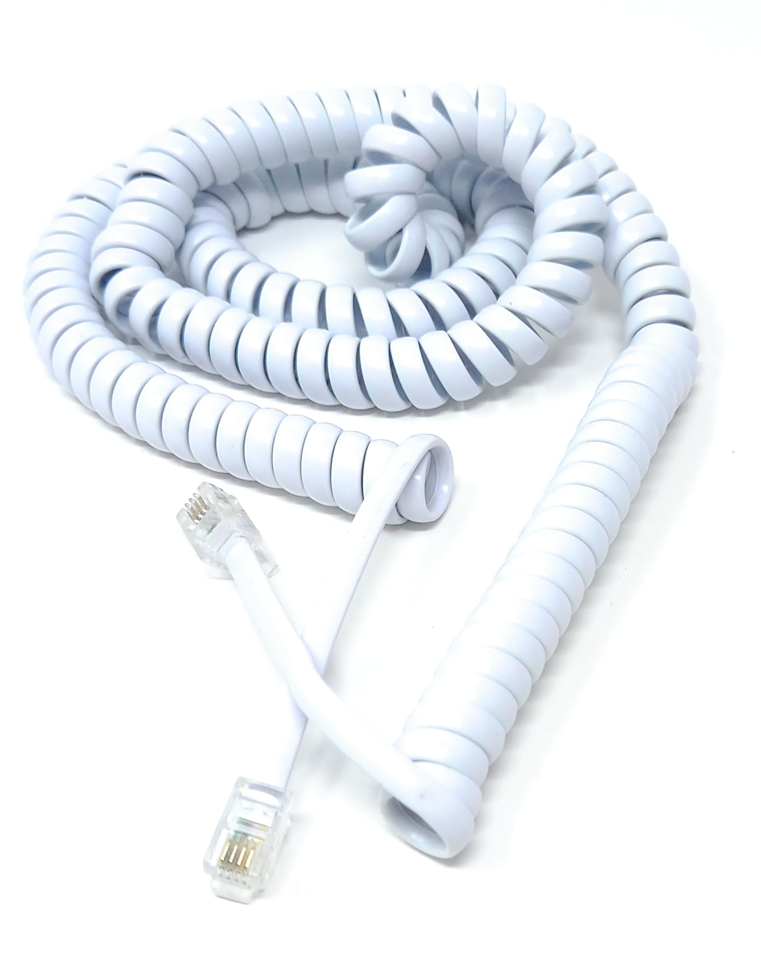 DRUT 4m Coiled RJ10 RJ9 RJ22 4P4C 4 PIN Telephone Handset Curly Lead Cable 13ft White