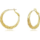 Surrounded Forest Gold Hoop Earrings for Women Thick Twisted Hoop Earrings Lightweight Weave Design Gold Earring