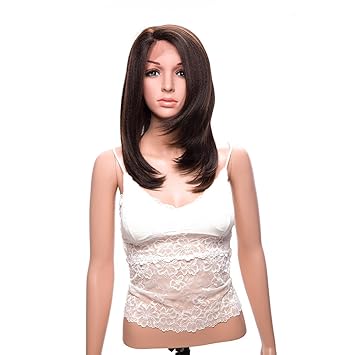 Brown Mid Shoulder Length Synthetic Lace Front Wigs Layered