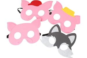 3 Little Pigs & Big Bad Wolf Masks Costume for Kids, 4pcs Felt Half Face Masks, Perfect for Toddlers Costume Parties