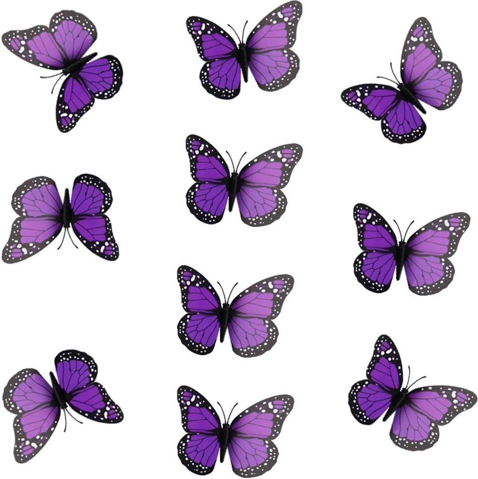10 Pieces 3D Butterflies Wall Stickers Self-Adhesive Home Decoration - Purple