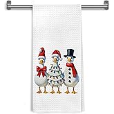 WDSFHYJK Christmas Goose Kitchen Towels Decorative, Funny Santa Snowman Goose Christmas Hand Tea Towels for Bathroom, Winter Xmas Farm Animal Dish Towel Dishcloth, 16x24 Inch
