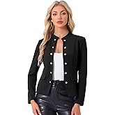Allegra K Open Front Blazers for Women's Casual Long Sleeves Buttons Office Suit Jacket