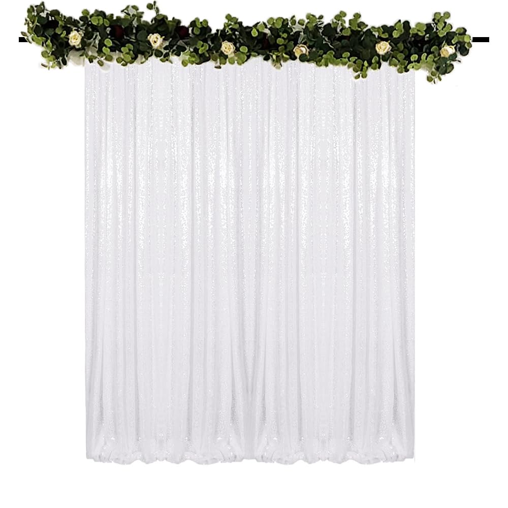 Photo 1 of TCBESTO White Sequin Backdrop Curtain 8FTx8FT 1 Panel White Sequin Background for Parties Glitter Backdrop Curtain for Wedding Baby Shower Photo