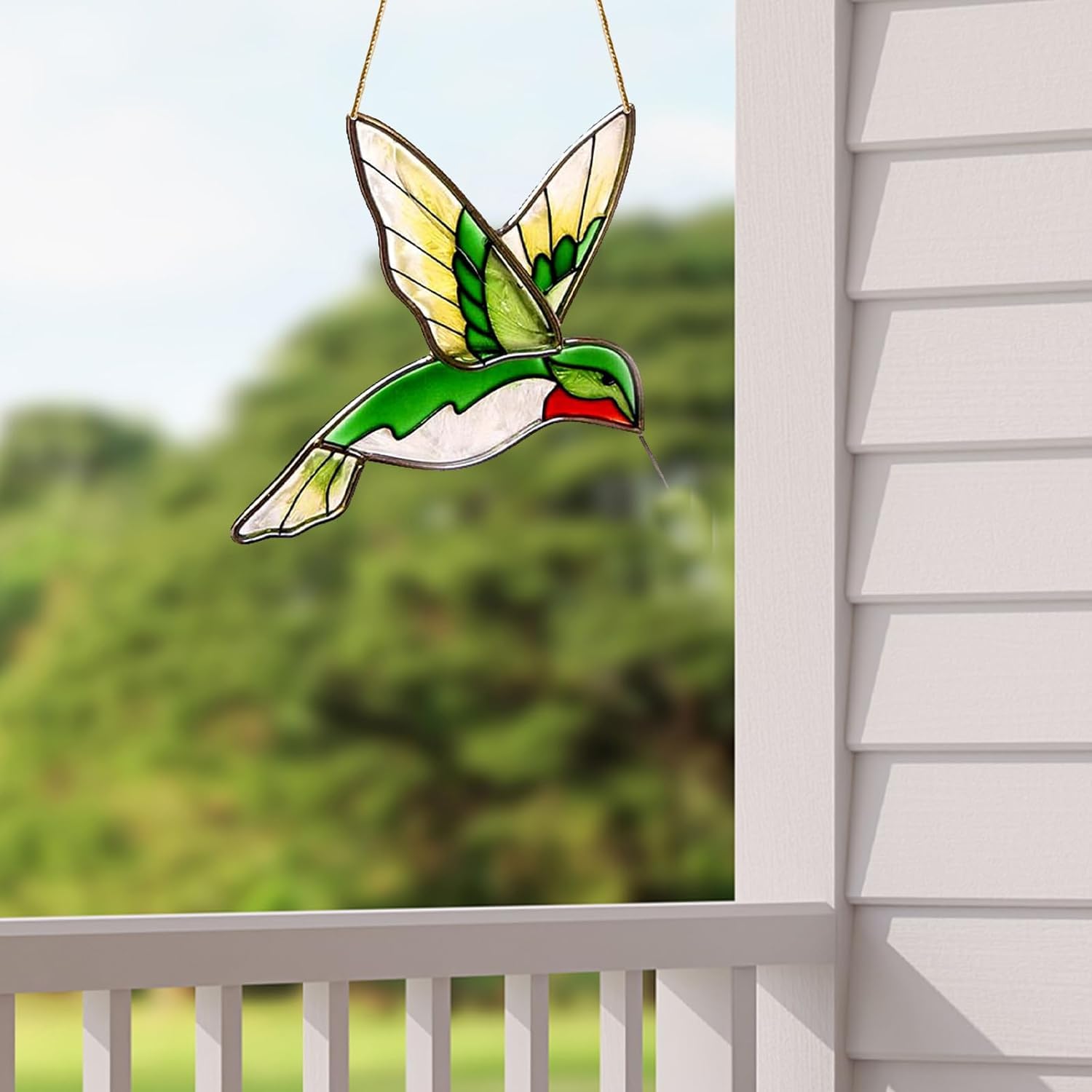 Green Hummingbird Stained Acrylic Window Hanging Ornament With Metal Chain, Sun Catchers Indoor Window Decor Hummingbird Gifts For Mom and Grandma Bird Lovers, Garden Sculptures and Statues