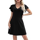 Summer Dresses for Women 2025 Casual Ruffle Sleeves Mini Dress Sundresses Floral Boho Beach Dresses with Pockets