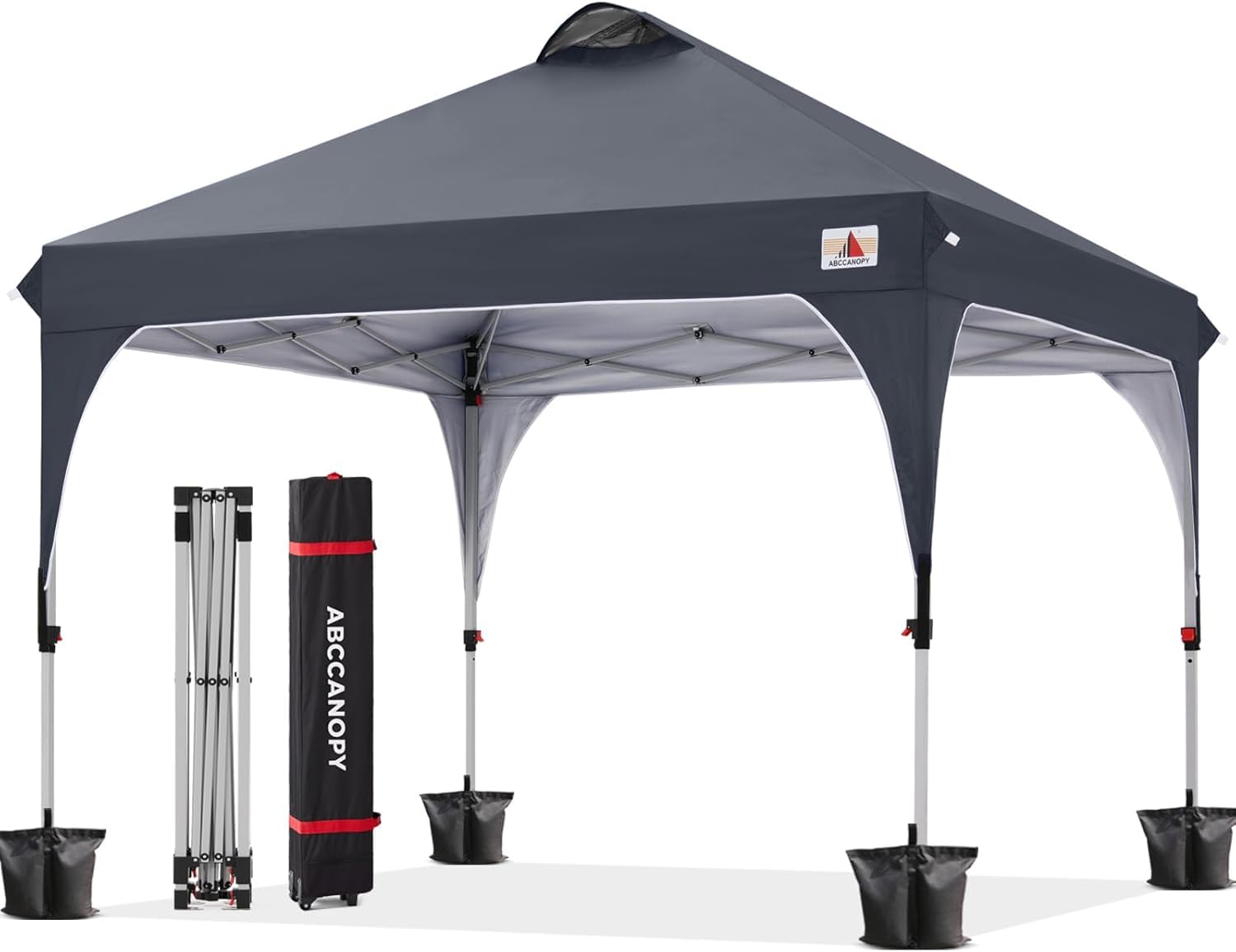 ABCCANOPY 3x3M Pop Up Gazebo Commercial Gazebo With Upgrade Roller Bag, 4 Weight Bags, Stakes and Ropes (Dark Gray)