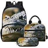 Crocodile Backpack Set with Lunch Bag and Pencil Case School Bag For Girls Student Kids Backpack