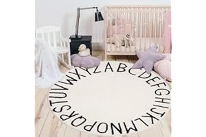 HEBE 5.25ft Round Kids Play Rug ABC Alphabet Nursery Rug for Bedroom Playroom Non Slip Fun Educational Playmat Round Circle Carpet Crawling Mat for Classroom Infant Toddlers