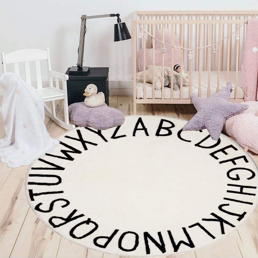 HEBE Round Kids Play Rug ABC Alphabet Nursery Rug for