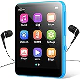 64GB 2.4" Full Touch Screen MP3 Player with Bluetooth 5.3, Portable HiFi Sound Quality Music Player with Speaker, FM Radio, Line-in Voice Recorder, E-Book, Headphones Included, Max 128GB Expandable
