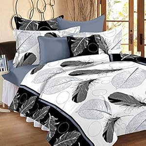 IVAZA Premium 160 TC Latest Beautiful 3D bedsheet Double Bed Polycotton with Two Pillow Covers (Blue) (Picock White)