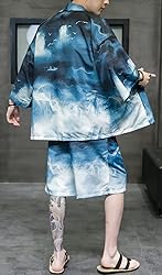 Ambcol Men's Japanese Style Kimono Tops Shorts Sets