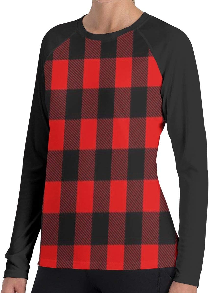 HXXUAN - Playera de Manga Larga para Mujer, diseño de Cuadros Rojos de