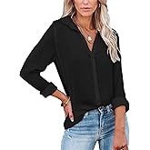 Diosun Womens Button Down V Neck Shirts Long/Short Sleeve Office Casual Business Plain Blouses Tops