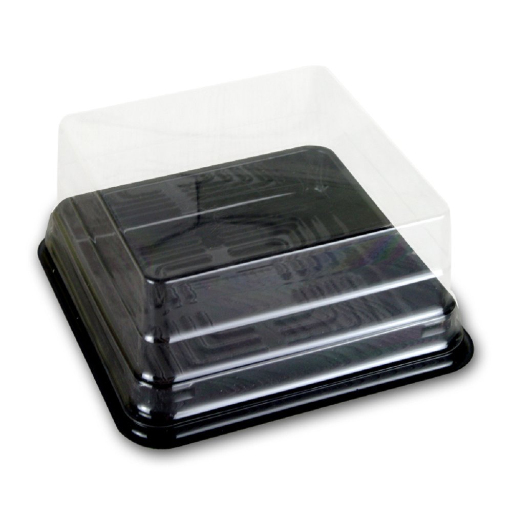 ZYMY Cake Box 50 Pieces 4" Transparent Plastic Feast Cupcake Muffin Box Biscuit Box Flat Bakery Cake Shop Sale Use (Black)