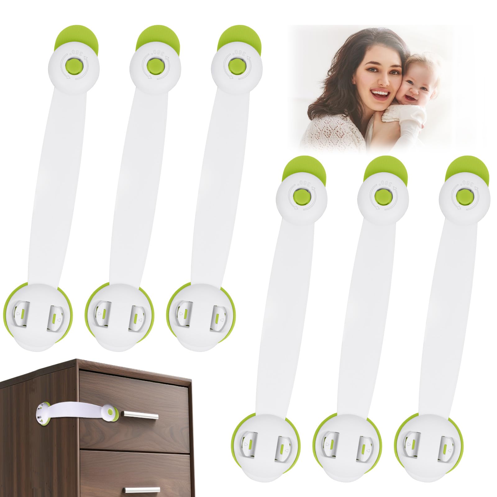 Vicloon Child Safety Cupboard Locks, 6 Pcs Baby Proof Locks No Screws with 3M Adhesive Stick On Cabinets, Children Proof Latches for Kitchen, Drawer, Closet, Refrigerator (Green)