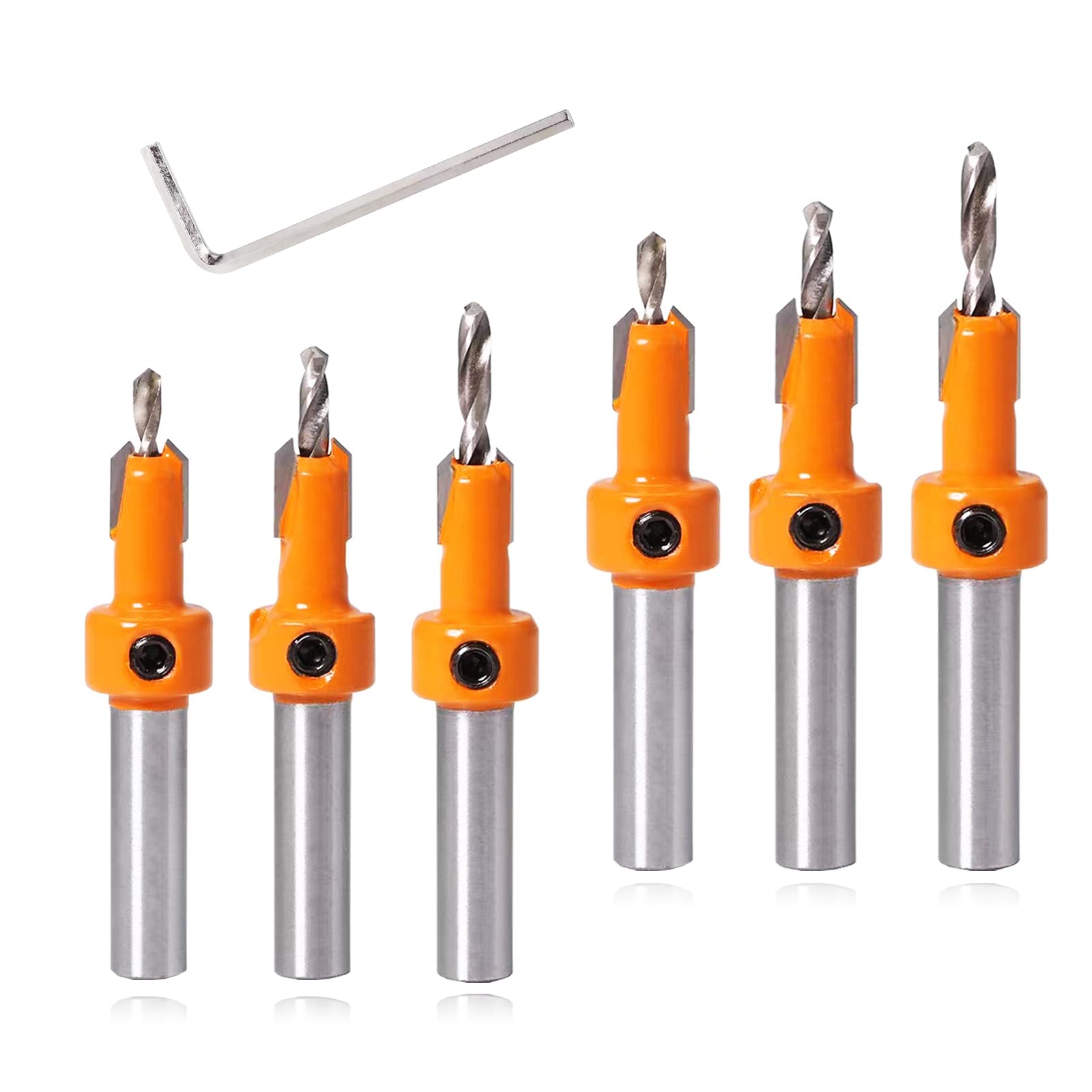 Countersink Drill Bit Set for Wood with Hex Key Wrench, 8mm Shank Countersink Dia-8mm/10mm; Woodworking Counter Sinker Drill Bit Tool Set, 2.8×8, 2.8×10, 3×8, 3×10, 3.2×8, 3.2×10-6pcs
