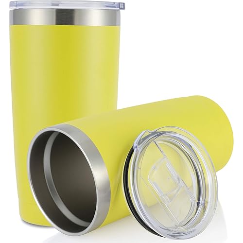 JEAREY 20oz Stainless Steel Tumbler with Lid Double Wall Vacuum Insulated Coffee Travel Mug (2 Pack, Yellow)