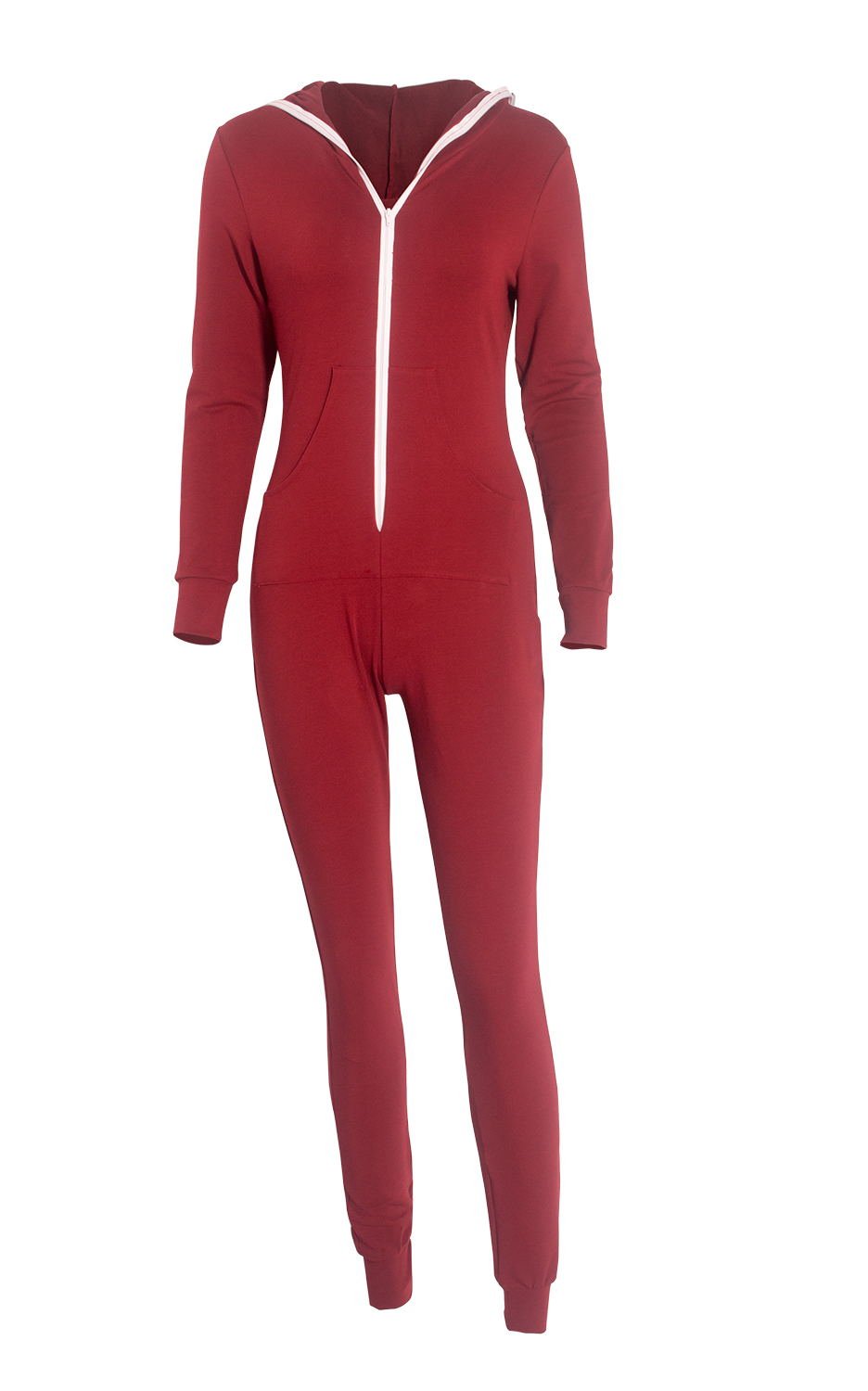 CoolooC Jumpsuits for Women Hoodie Long Sleeve Bodycon Black Jumpsuits Sexy Onesies Romper Bodysuits Outfits Red