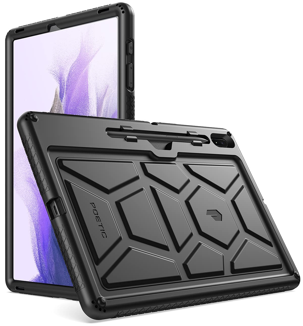 Poetic TurtleSkin Heavy Duty Case Compatible with Galaxy Tab S7 FE 12.4 Inch 2021 / Galaxy Tab S7 Plus 2020 with S Pen Holder, Rugged Shockproof Protection Kids Friendly Silicone Cover Case, Black