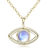 925 Sterling Silver Evil Eye Moonstone Necklace for Women,14K White Golden Plated Unique Evil Eye Pendant,Minimalist Design June Birthstone Necklace, Hypoallergenic Amulet Protection Jewelry Gift for Her