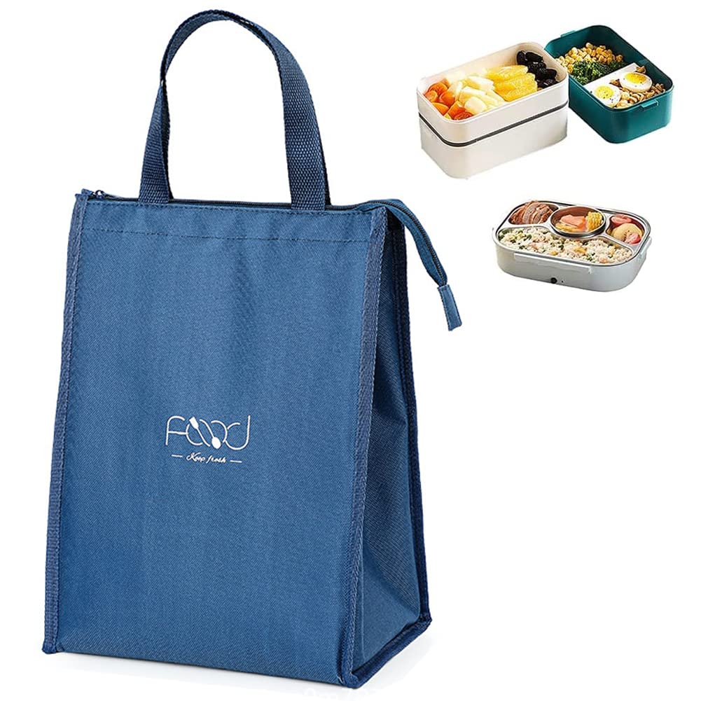 Foldable cool bag, insulated lunch bag, picnic cooler bag, foldable picnic handbag, three layers of thick fabric, for carrying lunch at work, school, picnic, navy