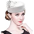 Z&X British Vintage Wool Felt Pillbox Hat Ladies Church Derby Winter Fascinator Hat Veil Flower Fedoras