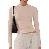 Women's Soft Long Sleeve Shirts Crew Neck Tops Basic Tees Stretchy Going Out Crop Tops Y2K Slim Fit T-Shirts