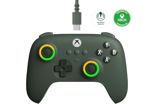 8Bitdo Ultimate C Wired Controller for Xbox with Hall Effect Joysticks and Triggers, RGB Lighting Fire Ring, Compatible with Xbox Series X|S, Xbox One, Windows 10/11- Officially Licensed (Dark Green)
