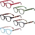 Kerecsen Reading Glasses 5 Pack Unisex Fashion Spring Hinge with Pattern Design Readers