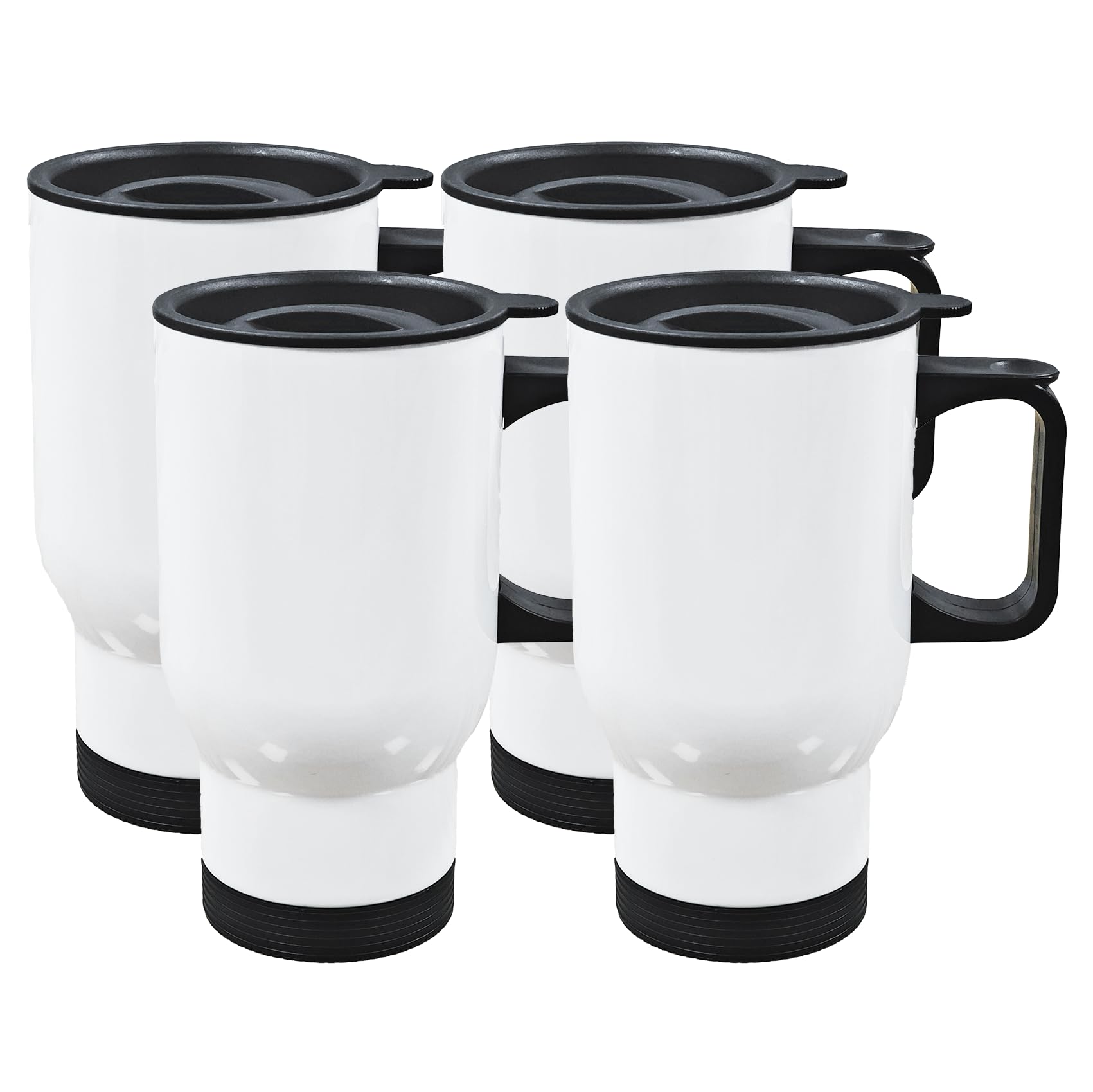 Sumex 4pcs Sublimation Blanks Stainless Steel Double Wall Vacuum Insulated Cups with Lids and Handle Stainless Steel White Coffee Mugs for Vehicle Cup Holders Travel Tumbler Car Cups