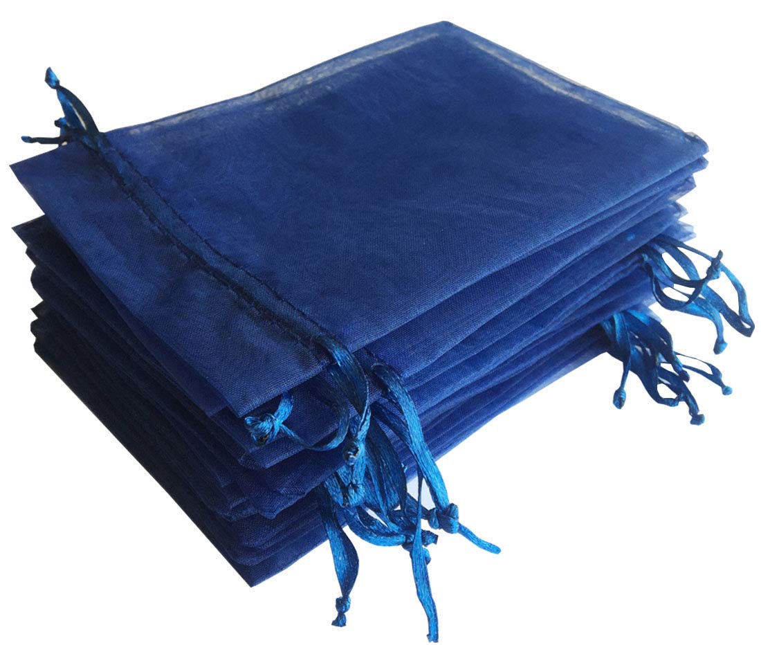 Photo 1 of 100 Pc 4x6 inch Gift Wrap Bags Navy Blue,Organza Sheer Fabric,Drawstring Glossy Pastel Treat Bag for Baby Shower Favor,House Party Favors,Bridal Shower Favor,Lipsense Holder,Xmas,Tea,Cookies,Chocolate