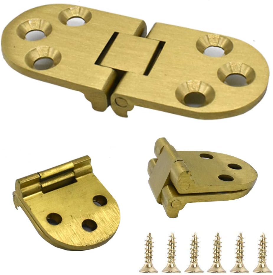 4 Pack Brass Folding Table Hinge Round Edge 180 Degree Folding Table Butler Tray Backflap Hinges for Table Cabinet Door Furniture with Screws Gold