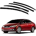AUTOCLOVER Tape-On Rain Guards Window Visors 4 Pcs Set for Honda Civic Sedan 4dr 2012 2013 2014 2015 / Window Deflectors, Out-Channel Vent Shades (Smoked)