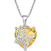 FJ Butterfly Necklace for Women 925 Sterling Silver Love Heart Birthstone Pendant Necklace Jewelry Gifts for Her