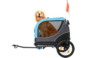 ClevrPlus 2-in-1 Pet Bike Trailer & Large Foldable Dog Stroller Pet Cart Carrier, Blue, 80 Lbs Capacity, Dog-Friendly Designs, Easy Folding Frame, Universal Bicycle Coupler, and Safety Flag